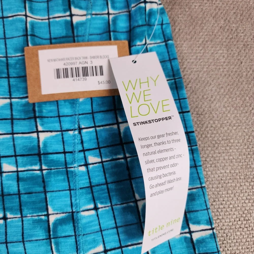 NWT Title Nine Matahari Blue Shibori Blocks Racerback Tank Size XL Stinkstopper - Picture 6 of 14